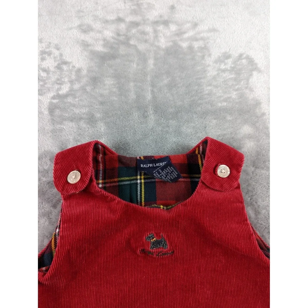 VTG Ralph Lauren Dress Girl 6 Red Corduroy Scottie Dog Shift Embroidery READ
